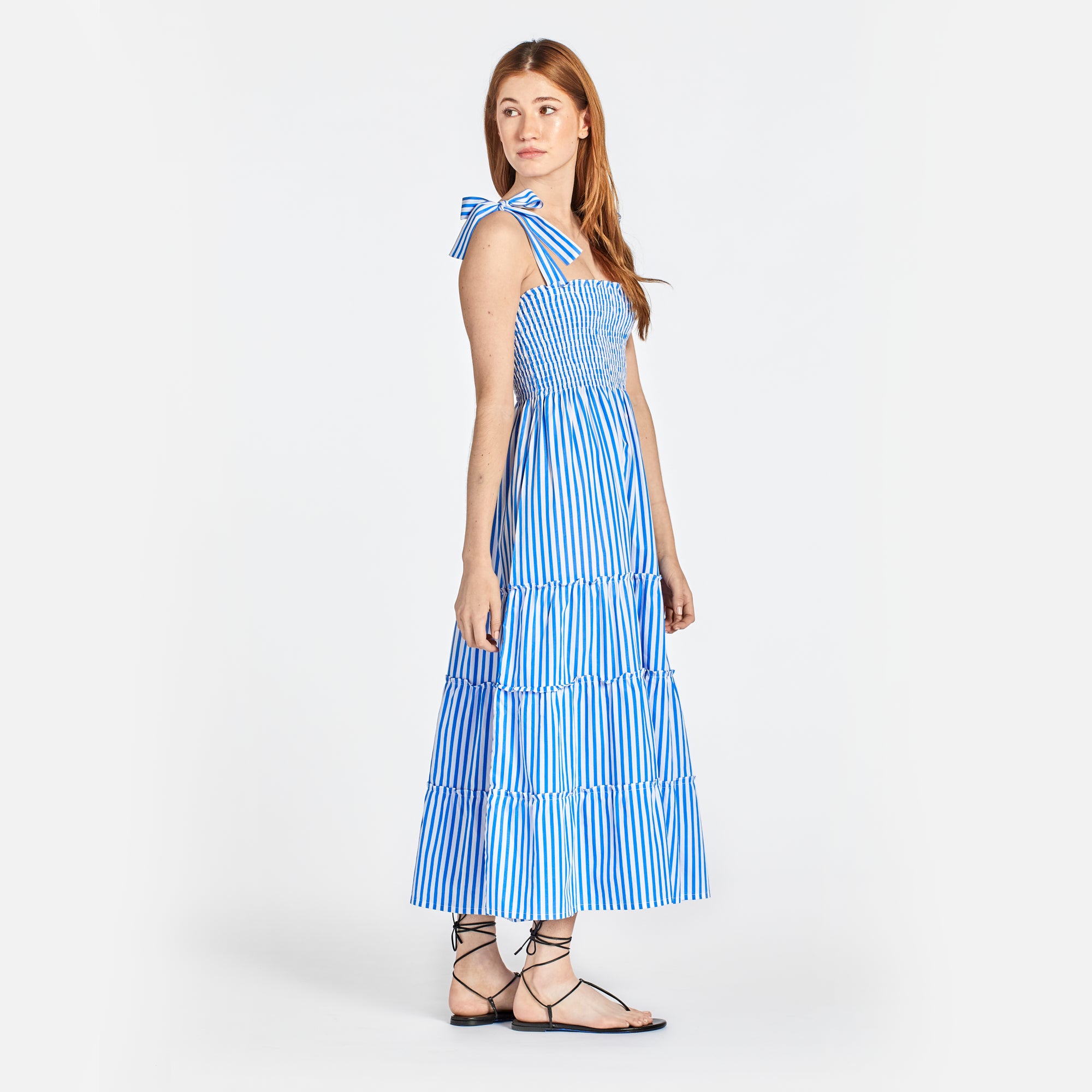 blue midi halter dress Teal Blue 100% Cotton Halter Neck Tier Midi Dress Custom Size (Free) / Petite (5'1" and below)